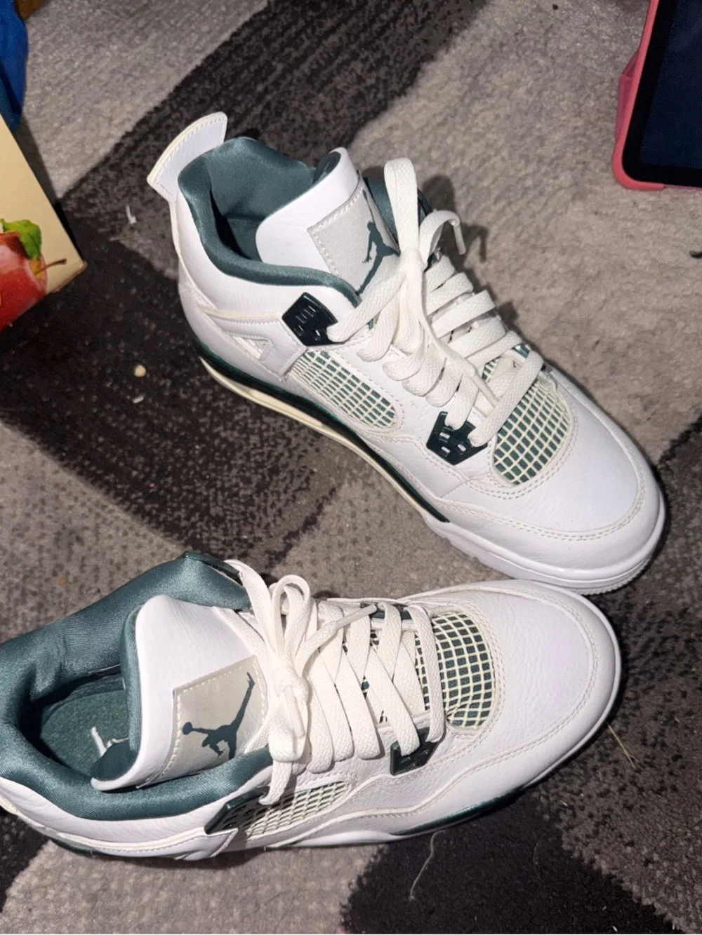 Jordan Retro Athletic Sneakers in White and Teal